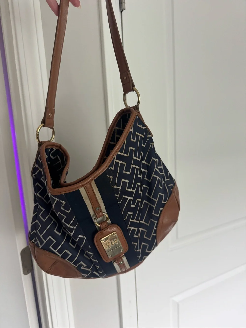 Vintage Tommy Hilfiger Monogram Hobo Shoulder Bag